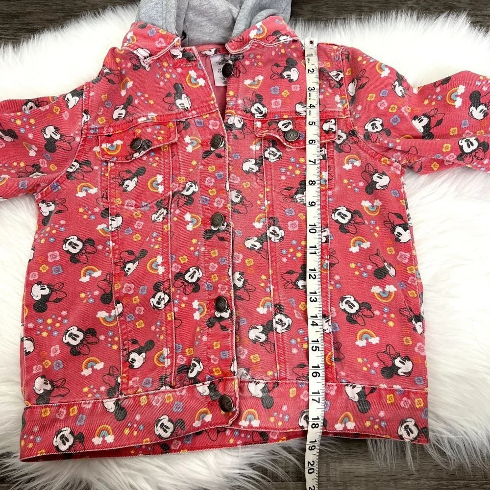 🔹sold🔹Disney Youth 9 10 Minnie Mouse Rainbows Denim Jean Jacket Hooded Ears - Picture 8 of 9